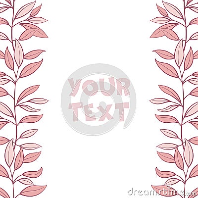 Vector floral borders; vertical borders with pink leaves. Vector Illustration